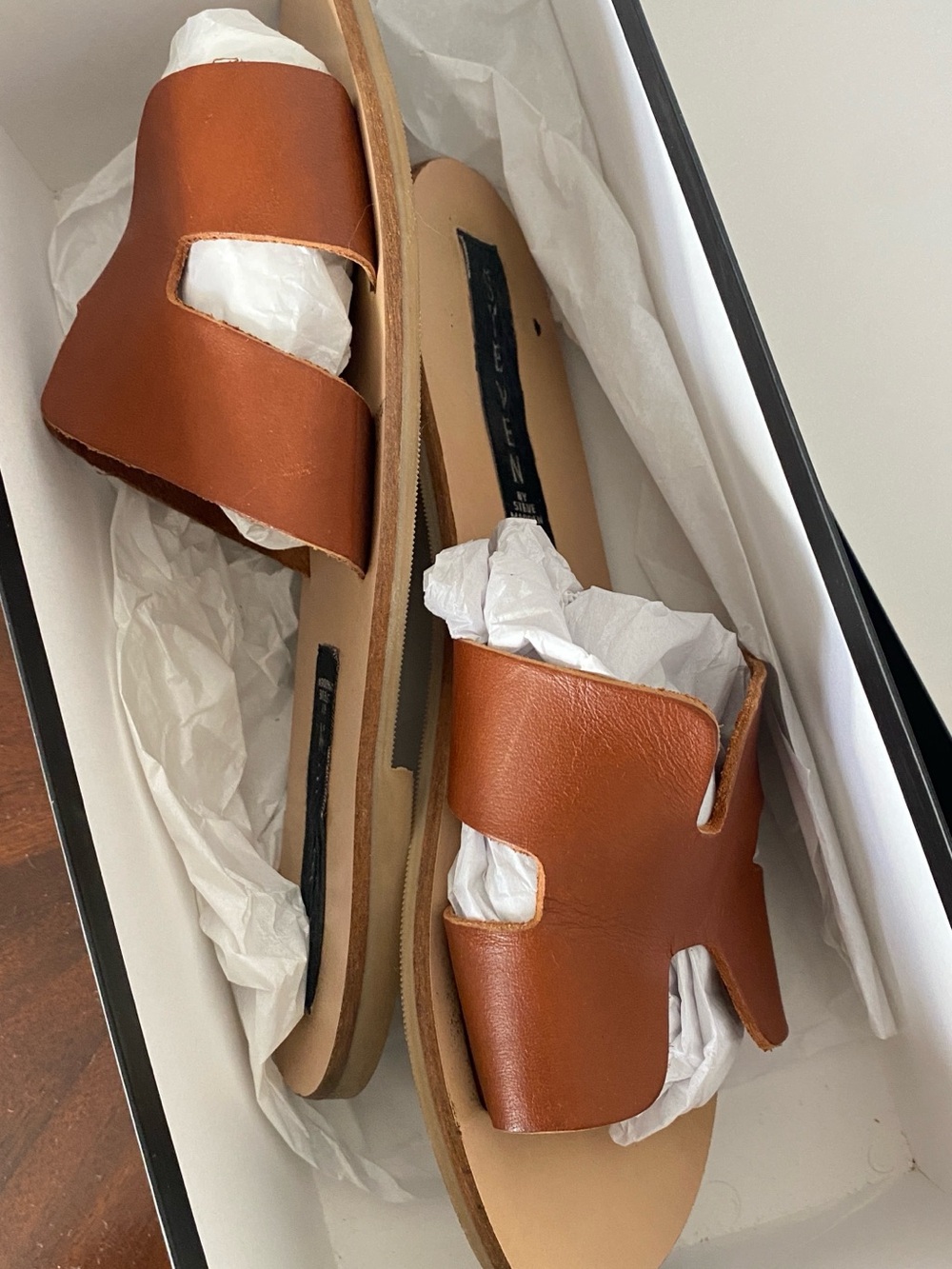 Steven by Steve Madden Dark Cognac Leather Slide Sandals 6.5 - Picture 7 of 7